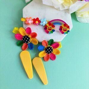 Set of 6 Pack Knitted Daisy Flowers Yellow Hair Snap Clips for Girls & Toddler